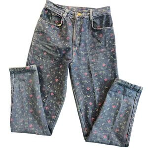 Shades floral print denim jeans‎ W26 high rise mom jeans vintage painted flower